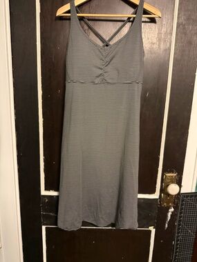 PrAna XL Striped Gray Sleeveless Slip Dress summer black and white woven back